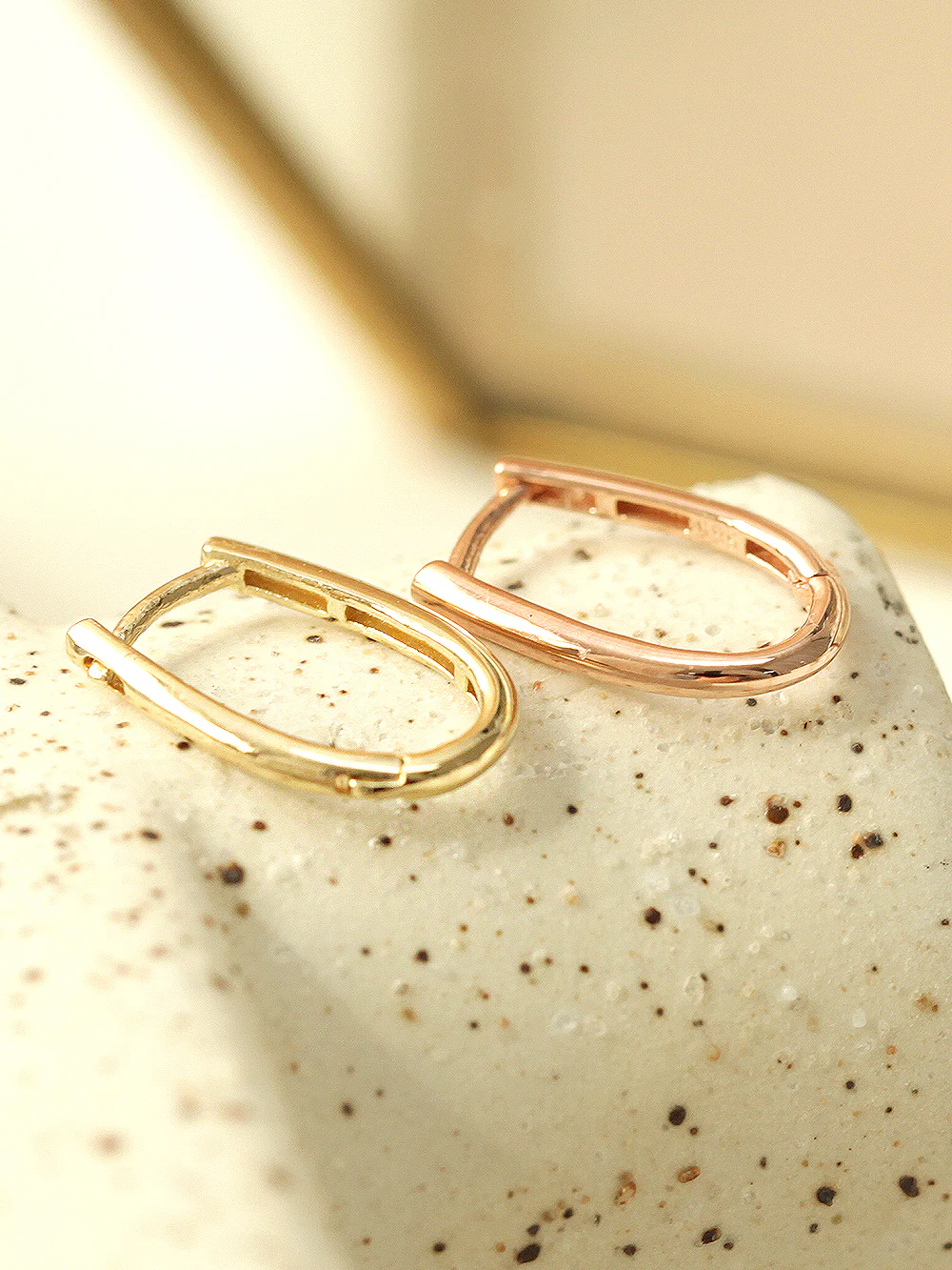 14K Gold Slim Plain & Cubic Hoop Earring - Image 9