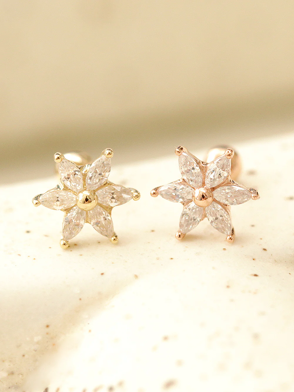 14K Gold Snow Flower Cubic Cartilage Earring 20G - Image 3