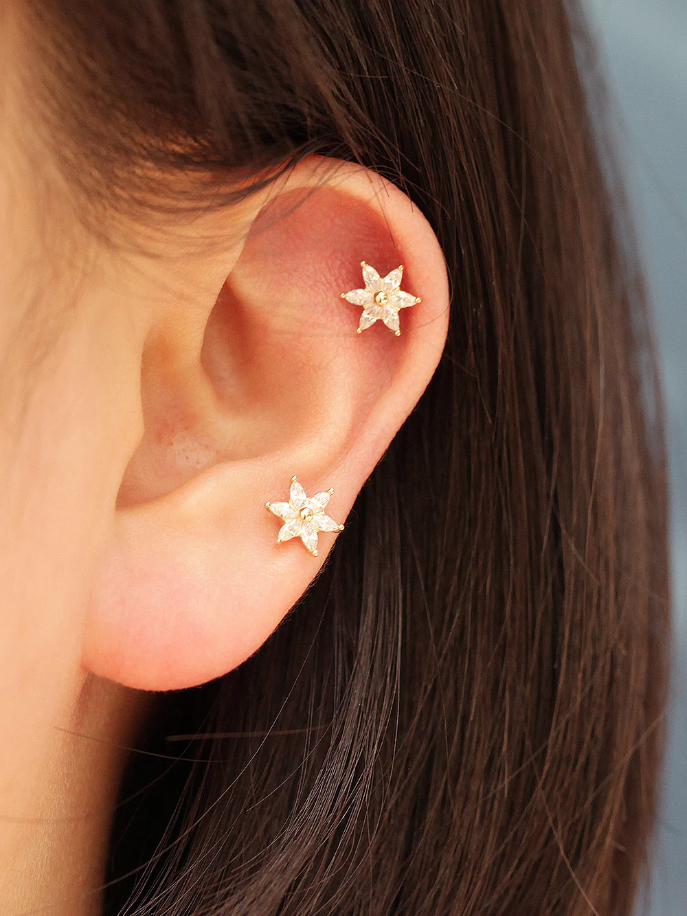 14K Gold Snow Flower Cubic Cartilage Earring 20G - Image 6