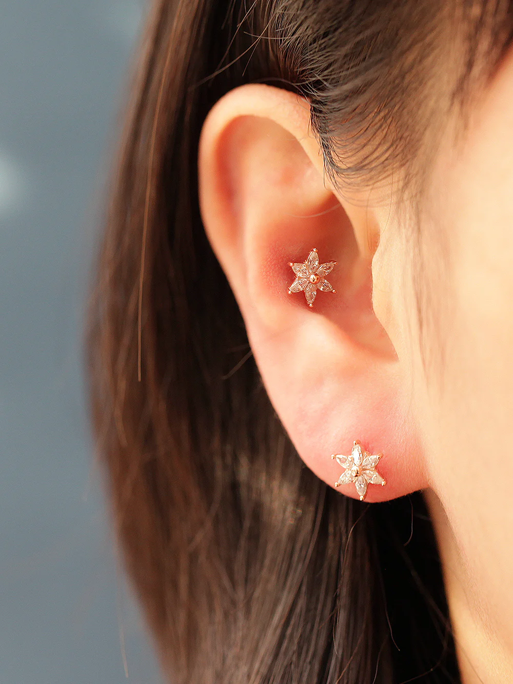 14K Gold Snow Flower Cubic Cartilage Earring 20G - Image 7