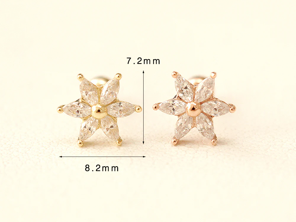 14K Gold Snow Flower Cubic Cartilage Earring 20G - Image 9