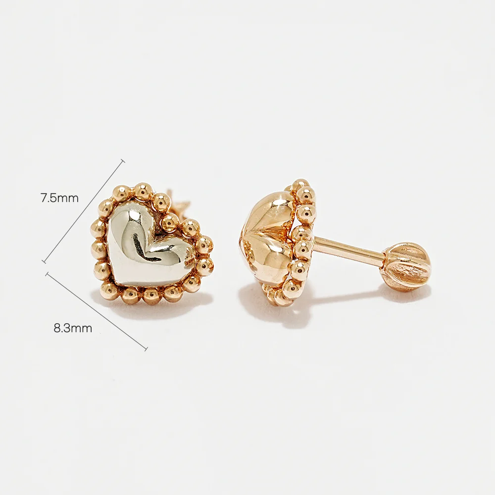 14K Gold Solid Bubble Heart Cartilage Earring 18G16G - Image 15