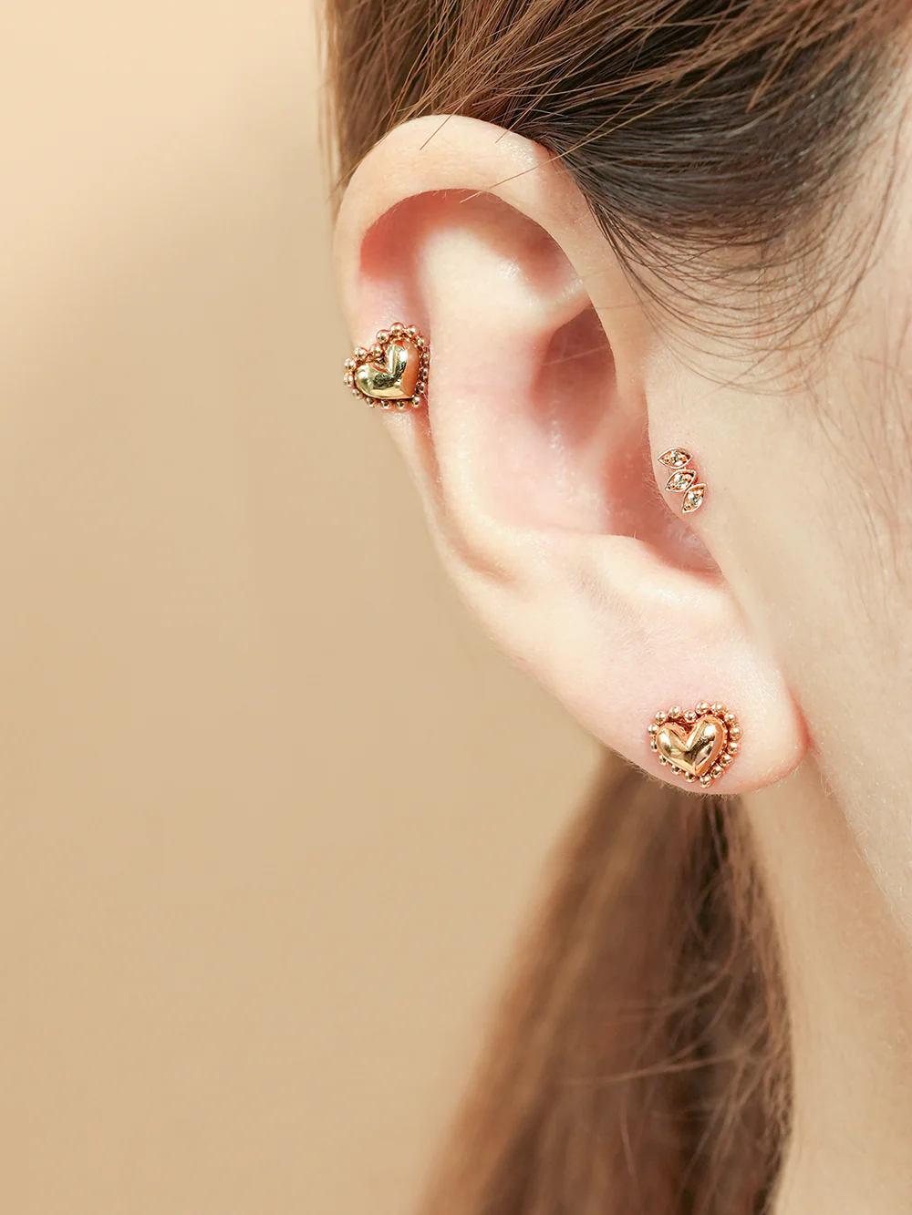 14K Gold Solid Bubble Heart Cartilage Earring 18G16G - Image 2