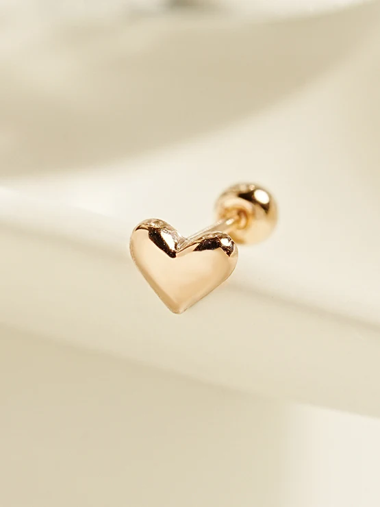 14K Gold Solid Heart Cartilage Earring 20G