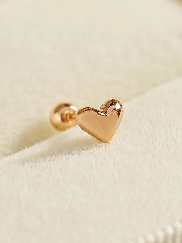 14K Gold Solid Heart Cartilage Earring 20G - Image 3