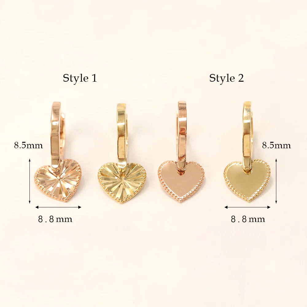 14K Gold Solid Heart Drop Hoop Earring - Image 13