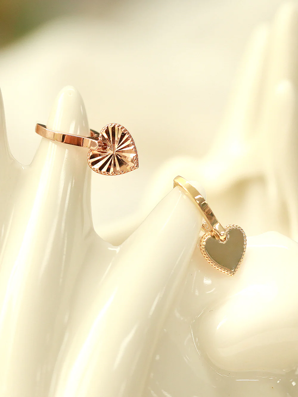 14K Gold Solid Heart Drop Hoop Earring - Image 5