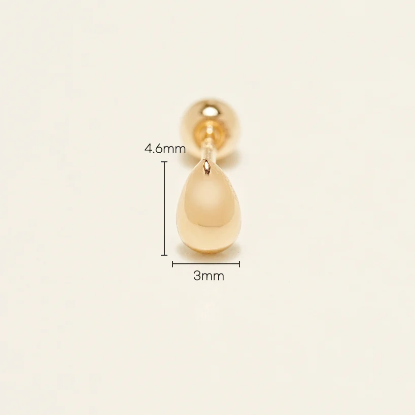 14K Gold Solid Tears Cartilage Earring 20G - Image 6