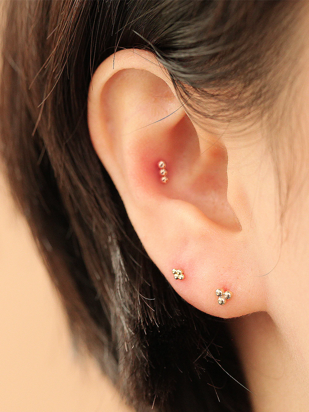 14K Gold Square Ball Stud Earring - Image 2
