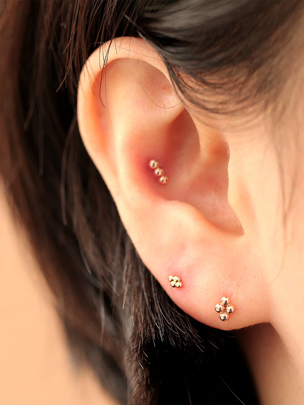 14K Gold Square Ball Stud Earring - Image 6