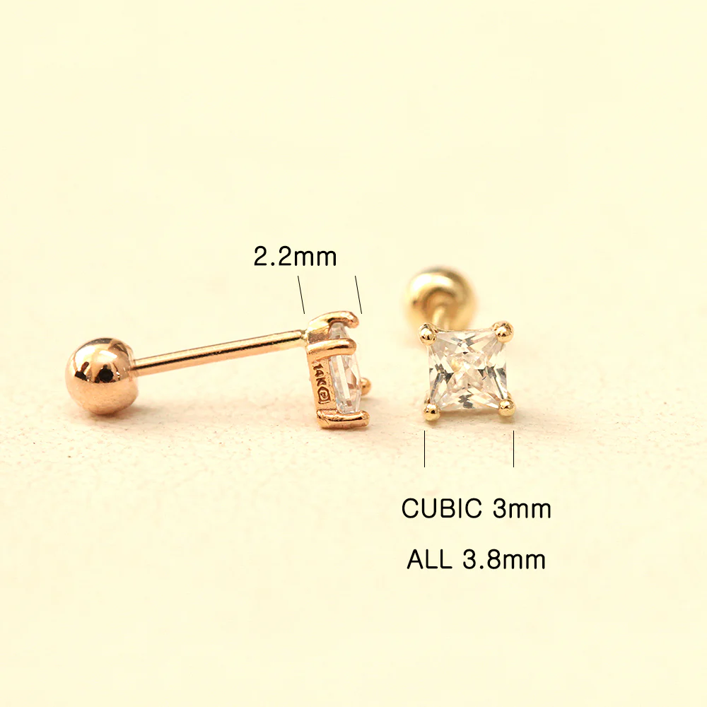 14K Gold Square Colorful Cubic Cartilage Earring 20G18G16G - Image 11