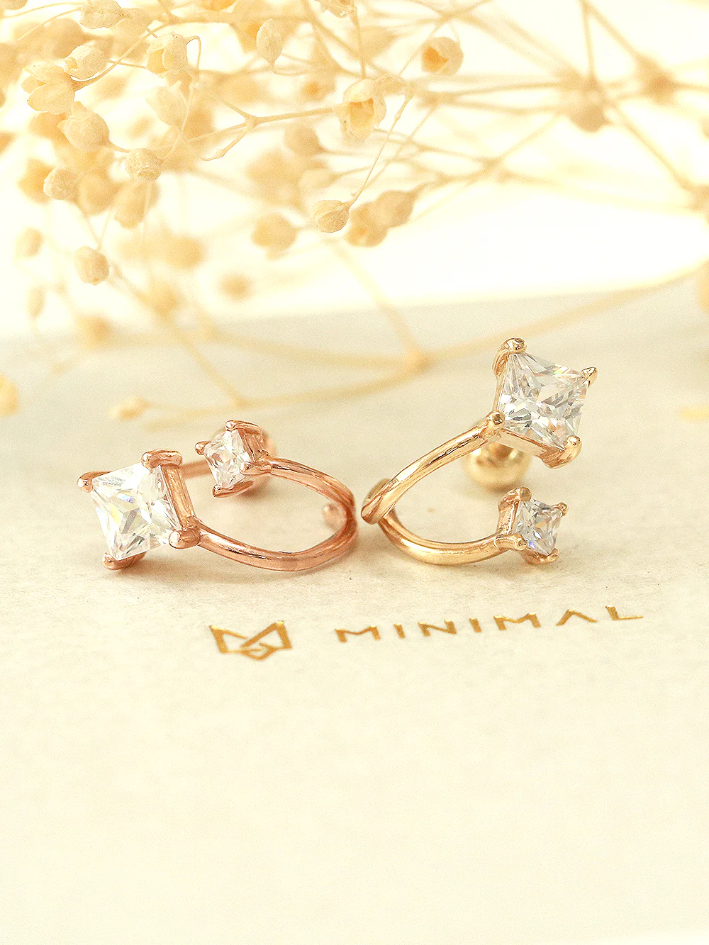 14K Gold Square Cubic 2 Lines Cartilage Earring 18G20G - Image 3