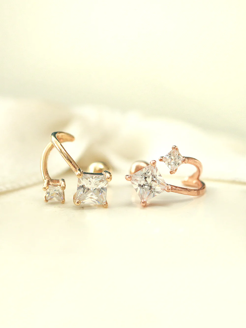 14K Gold Square Cubic 2 Lines Cartilage Earring 18G20G - Image 6