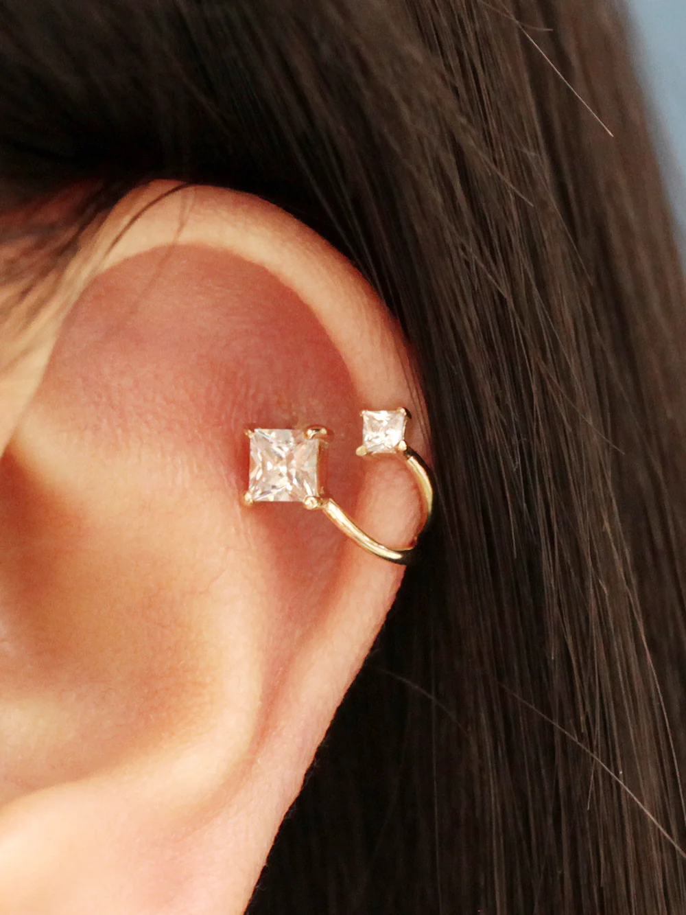 14K Gold Square Cubic 2 Lines Cartilage Earring 18G20G - Image 8