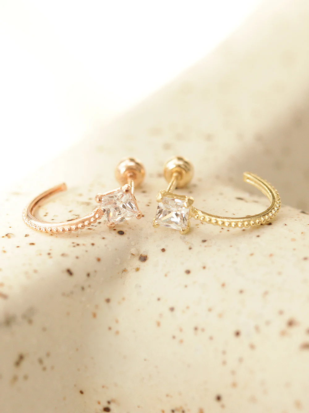 14K Gold Square Cubic Curve Cartilage Earring 20G - Image 2