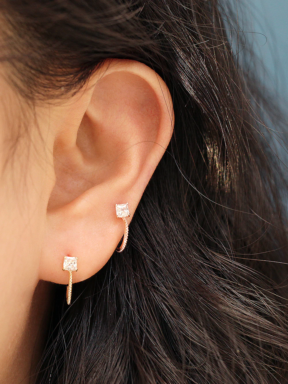 14K Gold Square Cubic Curve Cartilage Earring 20G - Image 7