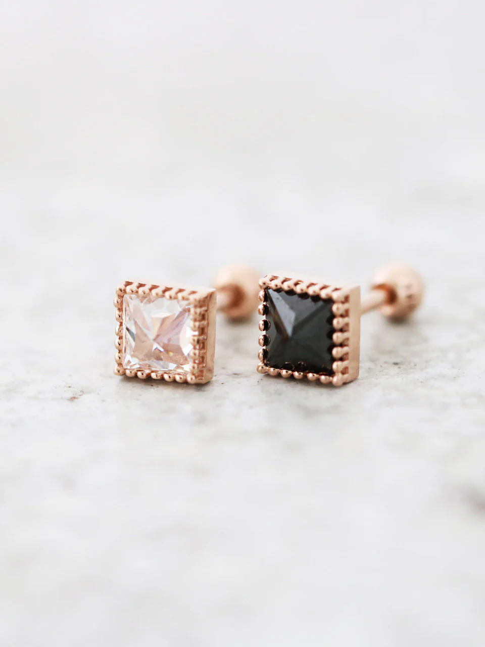 14K Gold Square Cubic Onyx Cartilage Earring 18G16G - Image 5