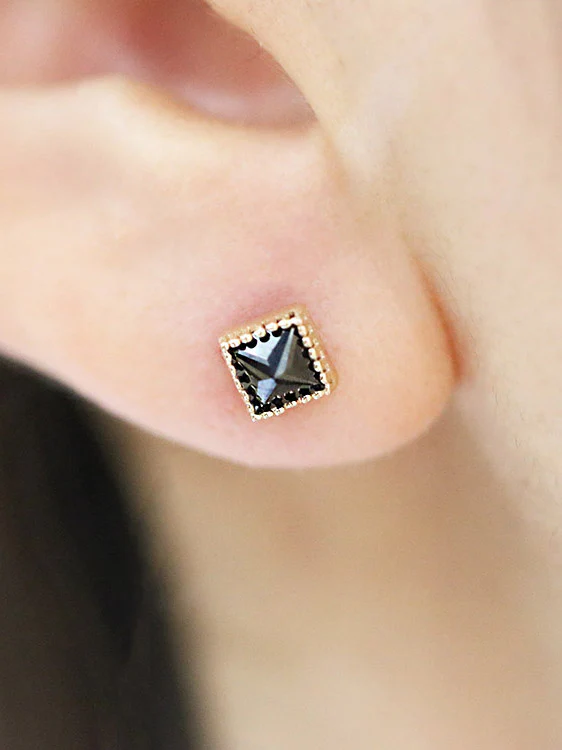14K Gold Square Cubic Onyx Cartilage Earring 18G16G - Image 7