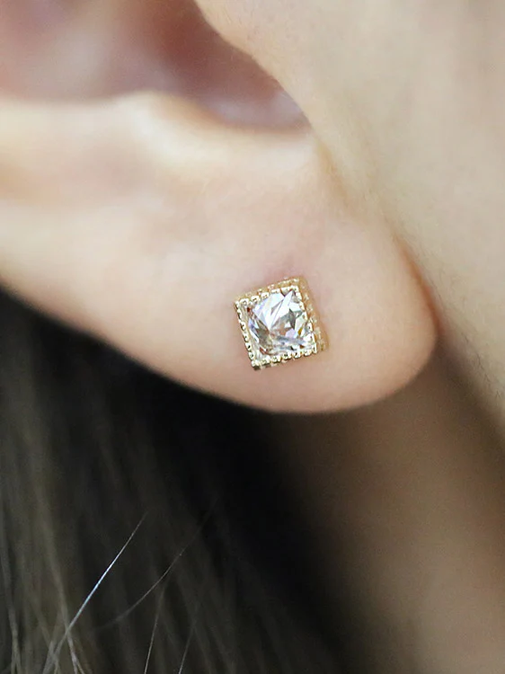 14K Gold Square Cubic Onyx Cartilage Earring 18G16G - Image 8