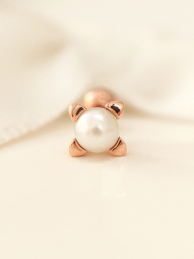 14K Gold Square Point Pearl Cartilage Earring 18G16G - Image 4