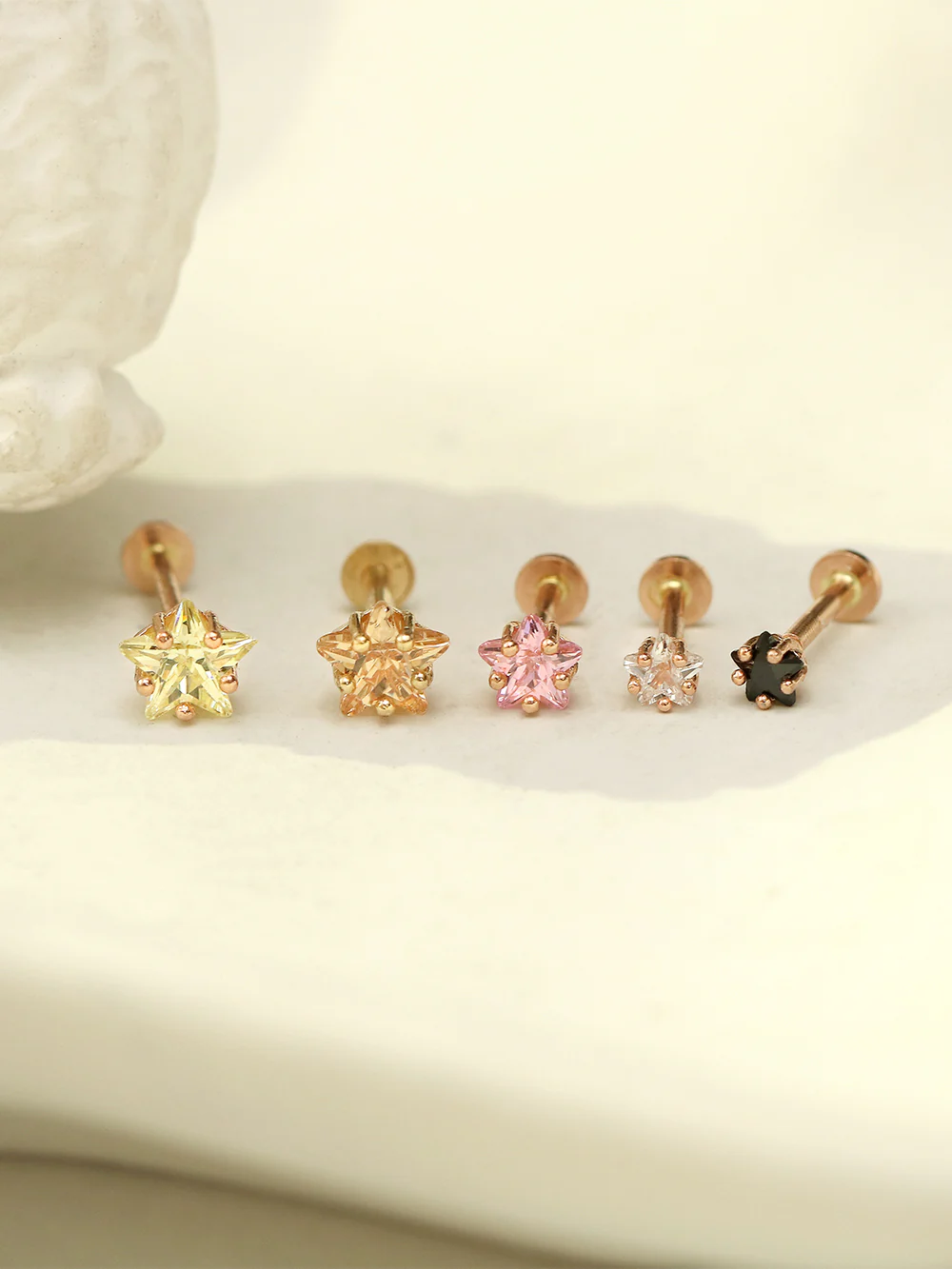 14K Gold Star Cubic Internally Threaded Labret Piercing 18G16G - Image 3