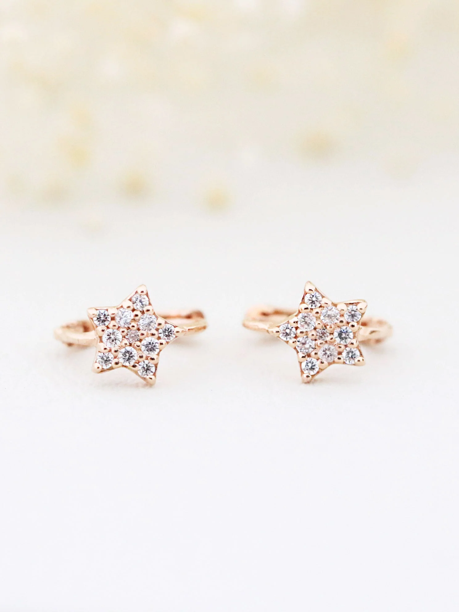 14K Gold Cubic Star Hoop Earring