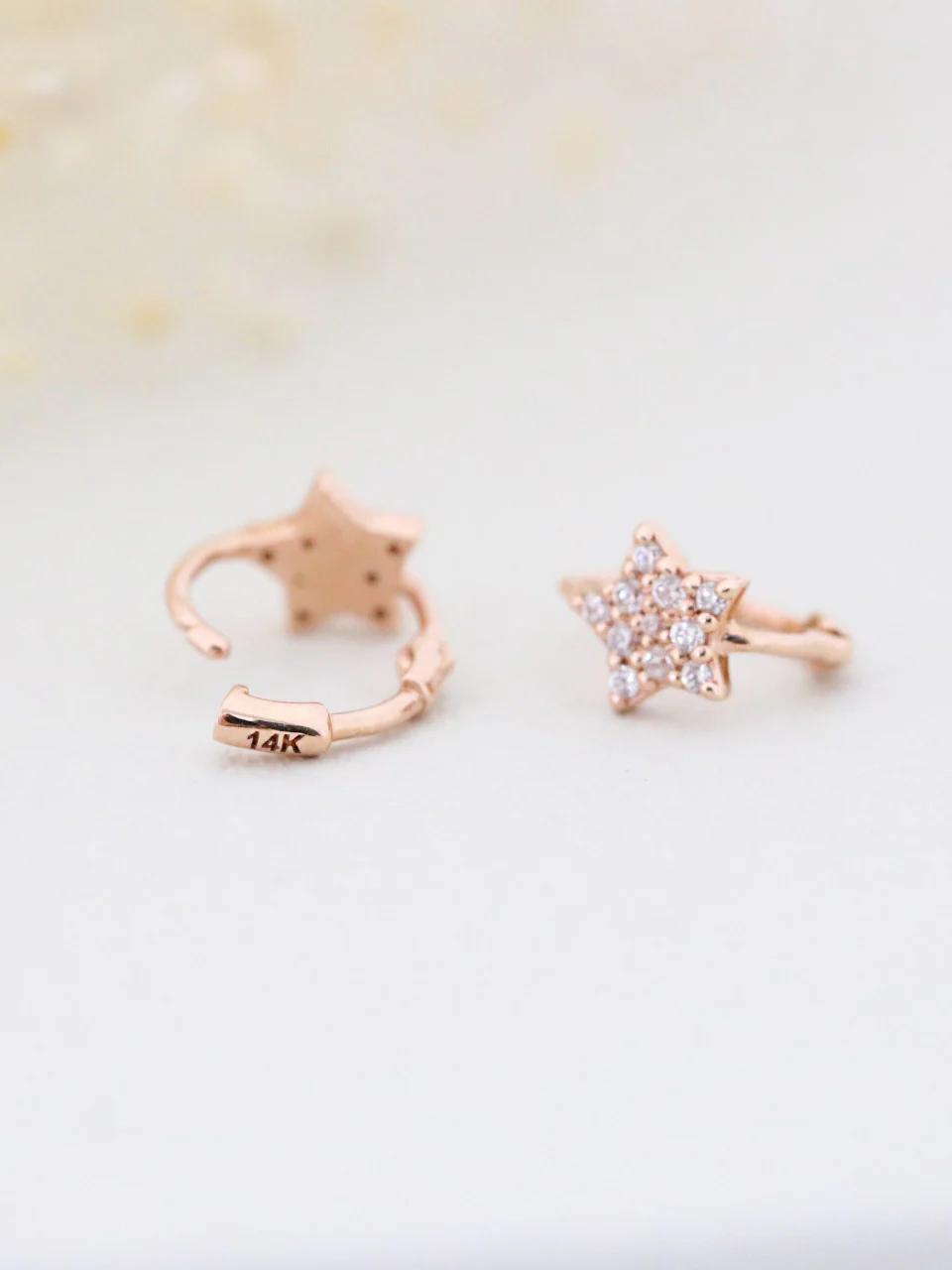14K Gold Cubic Star Hoop Earring - Image 4