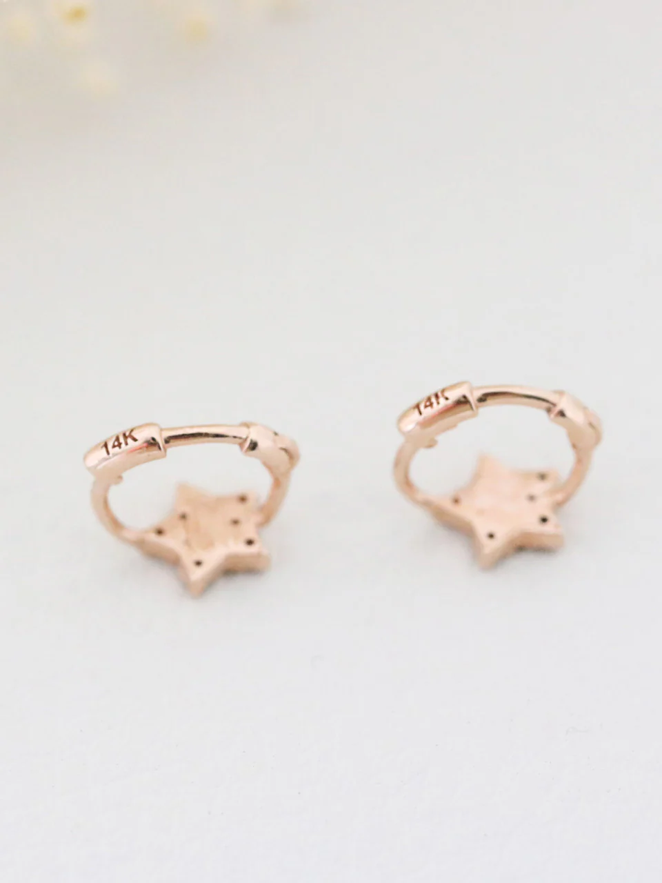 14K Gold Cubic Star Hoop Earring - Image 5