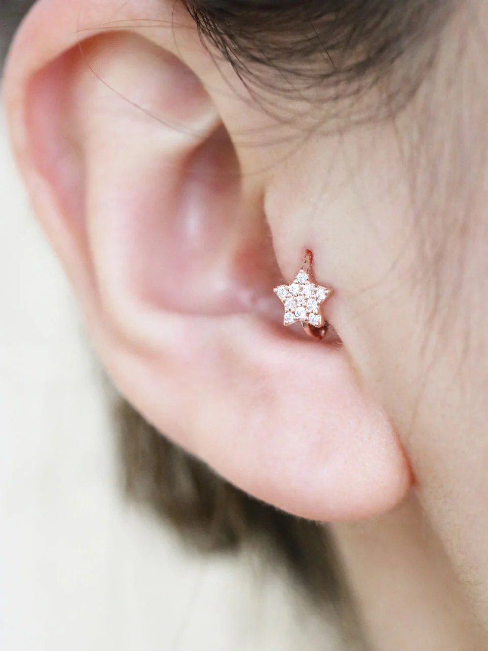 14K Gold Cubic Star Hoop Earring - Image 6