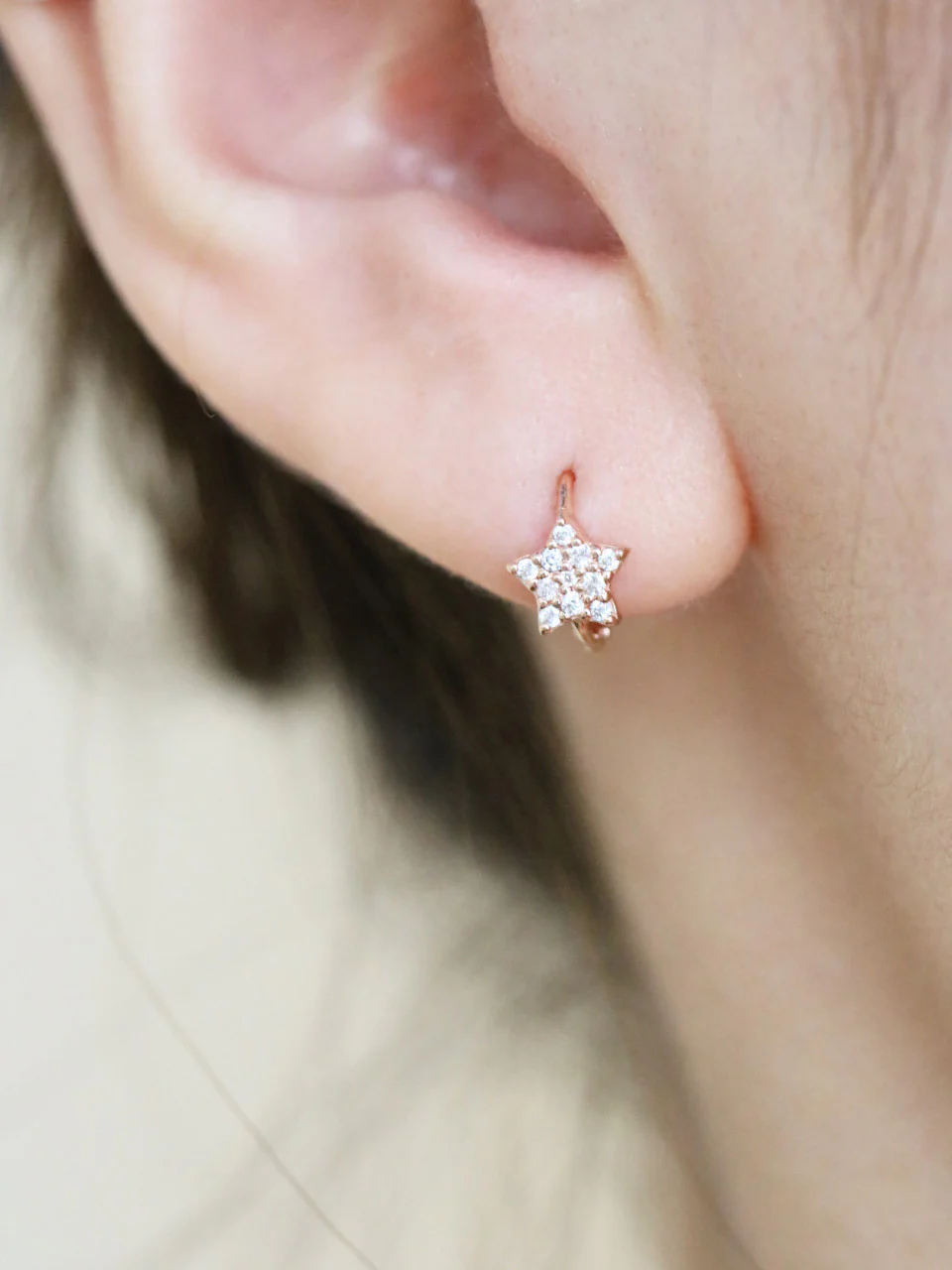 14K Gold Cubic Star Hoop Earring - Image 7