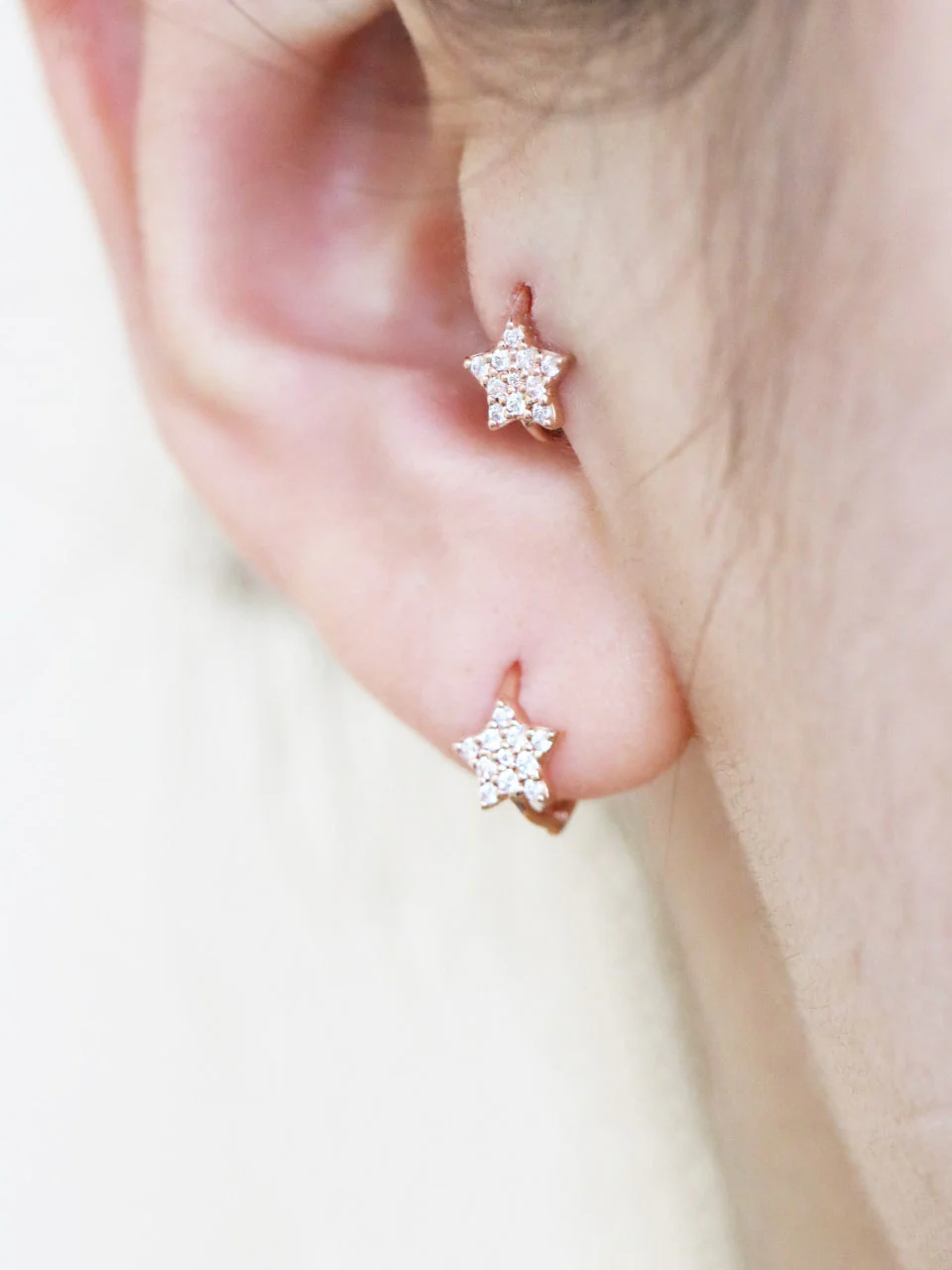 14K Gold Cubic Star Hoop Earring - Image 8