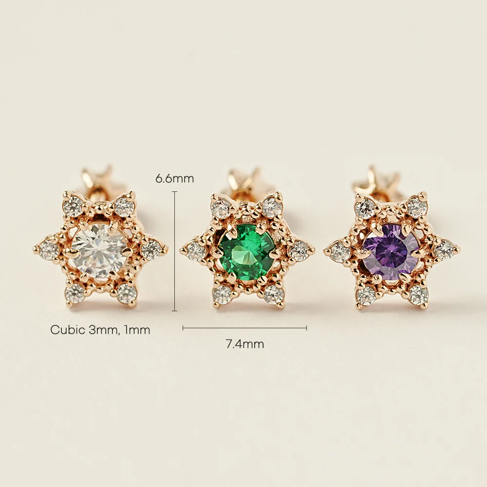 14K Gold Star Light Cubic  Cartilage Earring 18G16G - Image 15