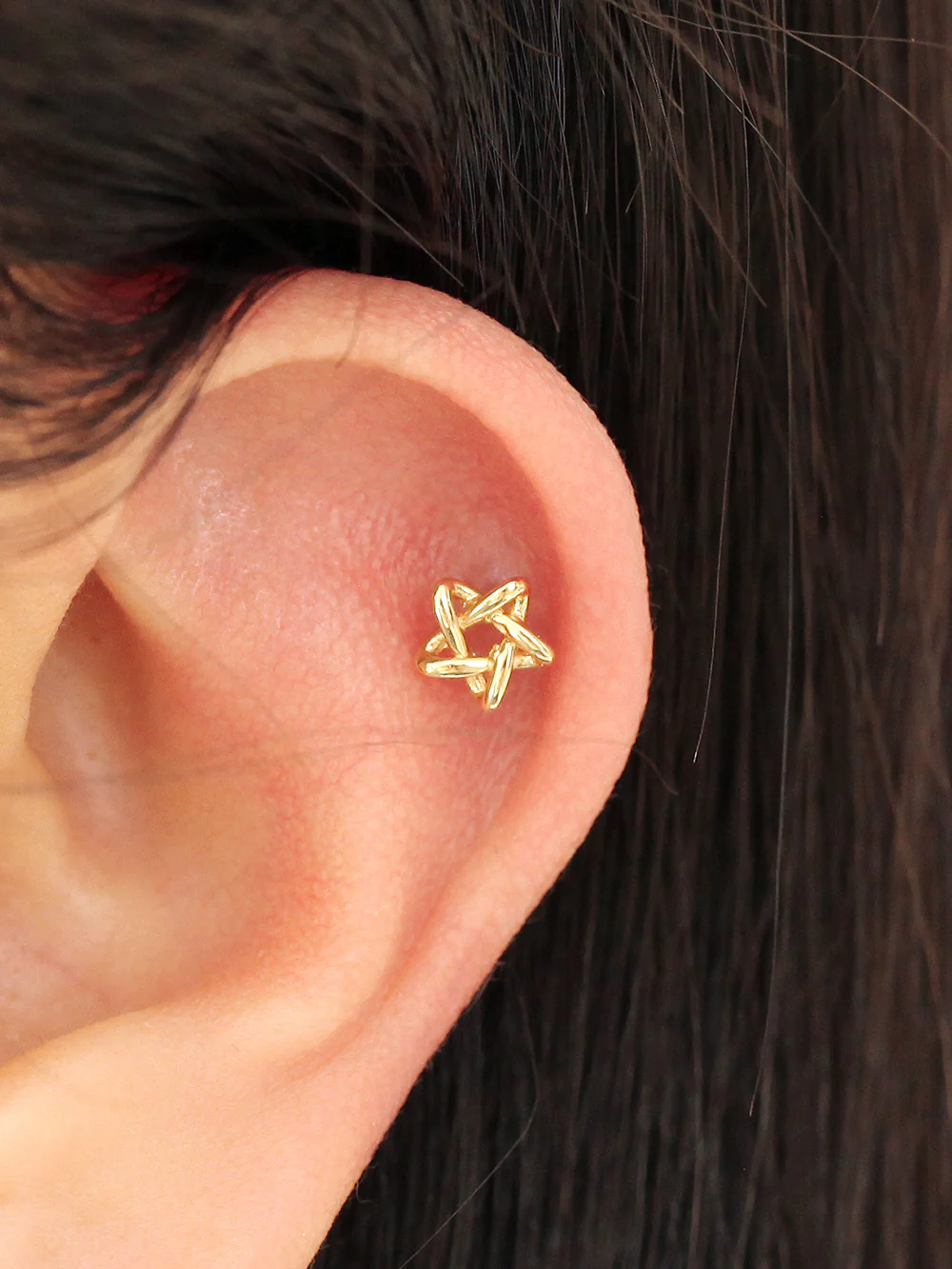 14K Gold Star Point Cartilage Earring 20G - Image 4