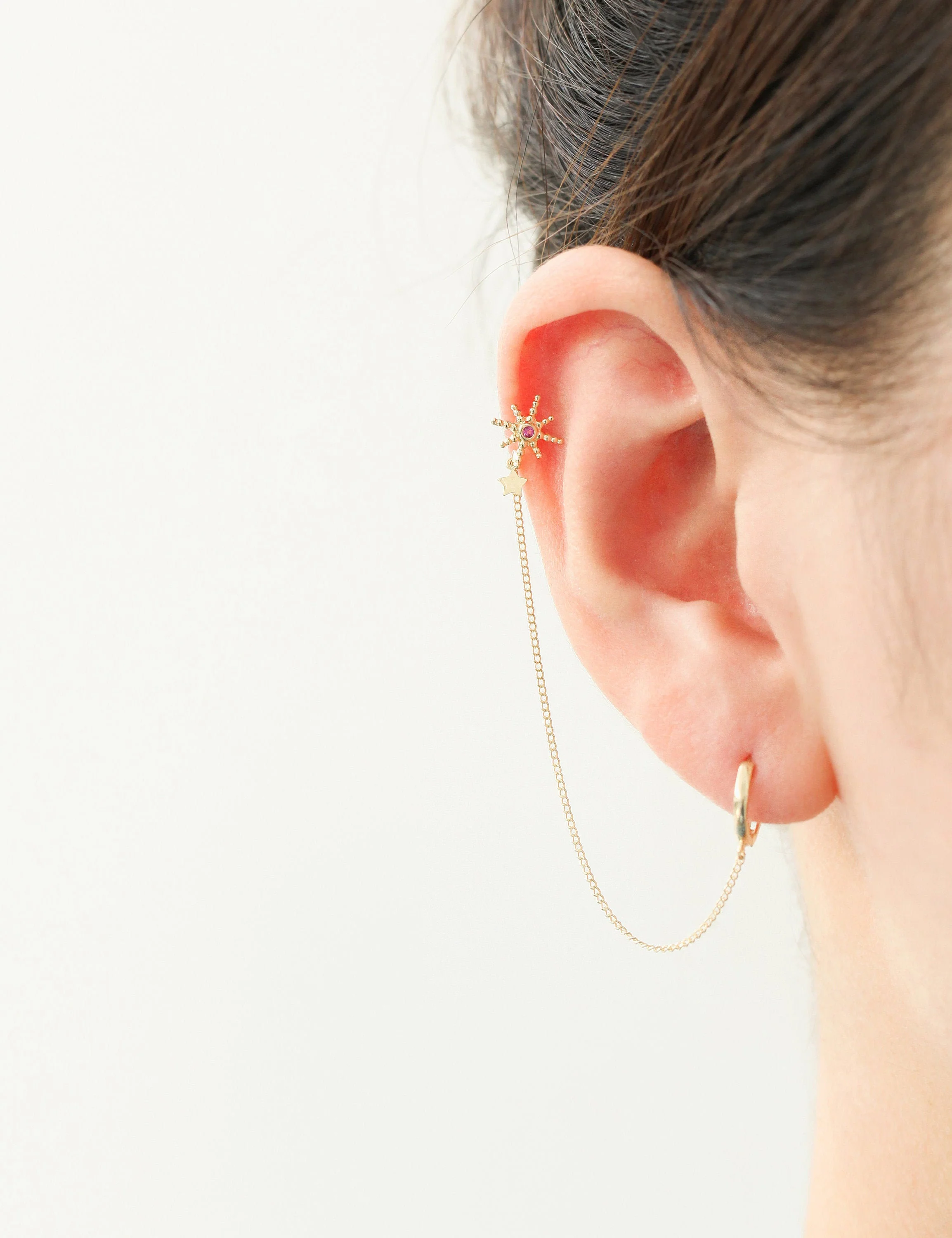 14K Gold Starburst layered hoop earring