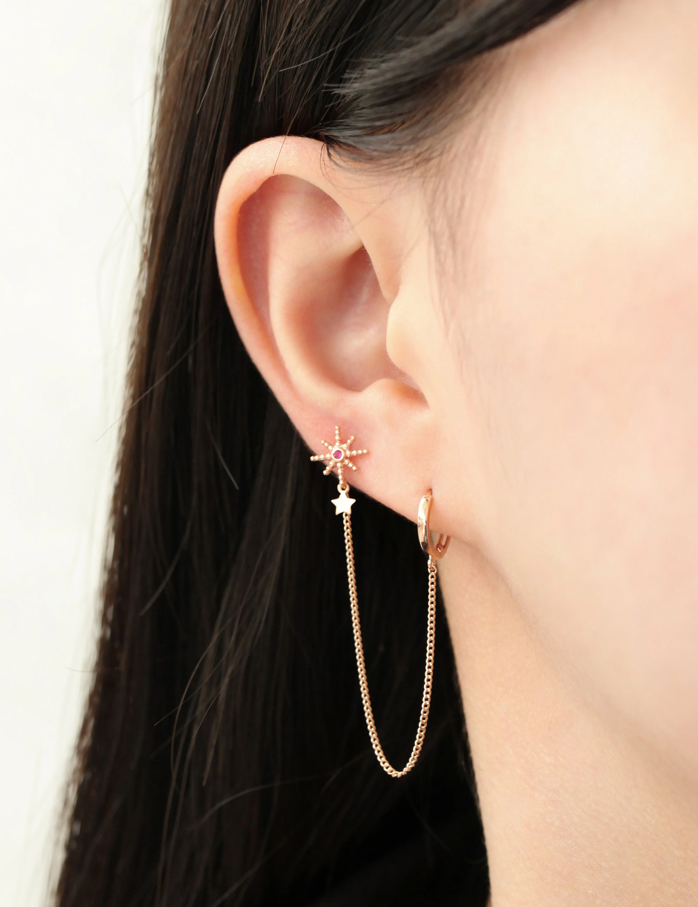 14K Gold Starburst layered hoop earring - Image 2