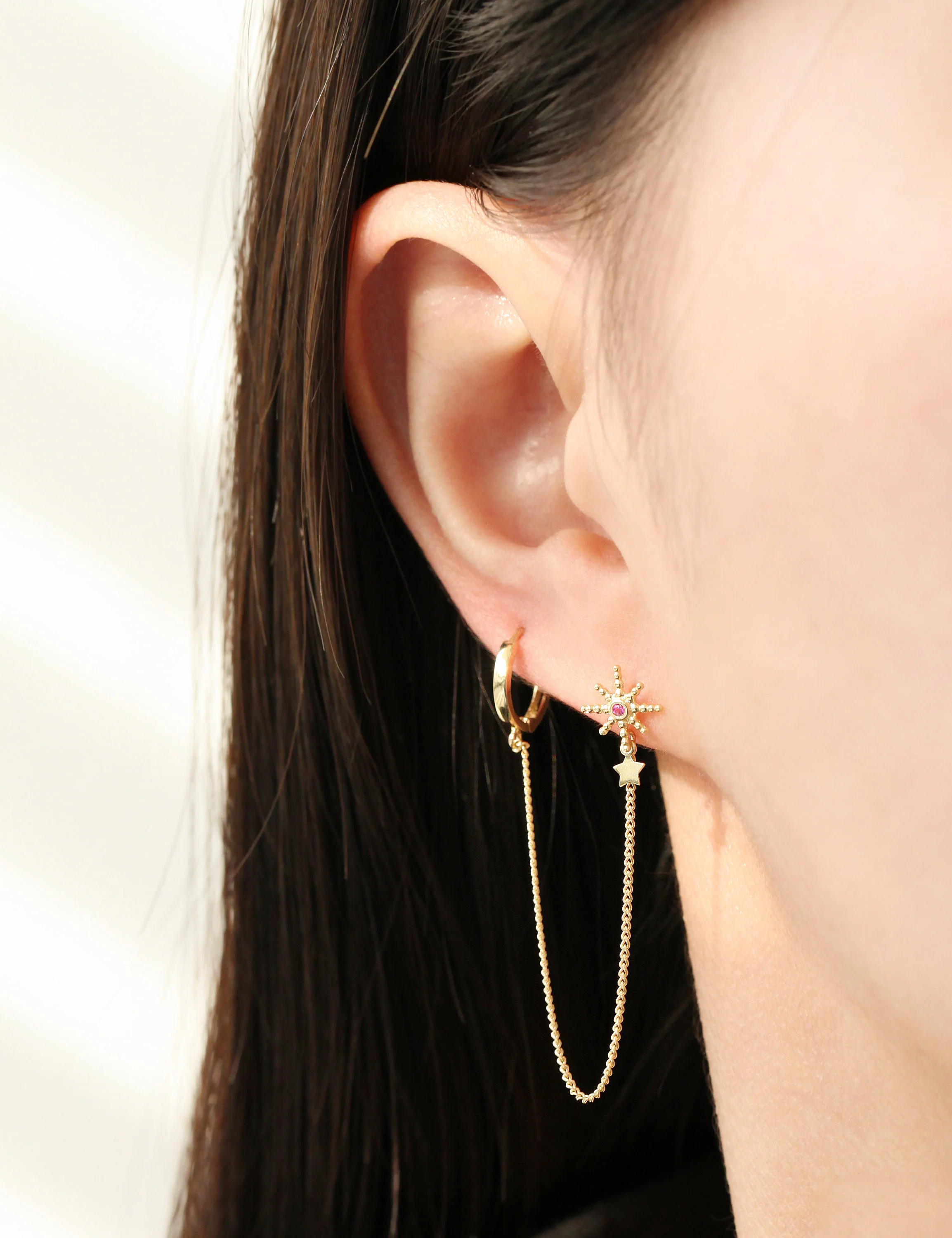 14K Gold Starburst layered hoop earring - Image 3