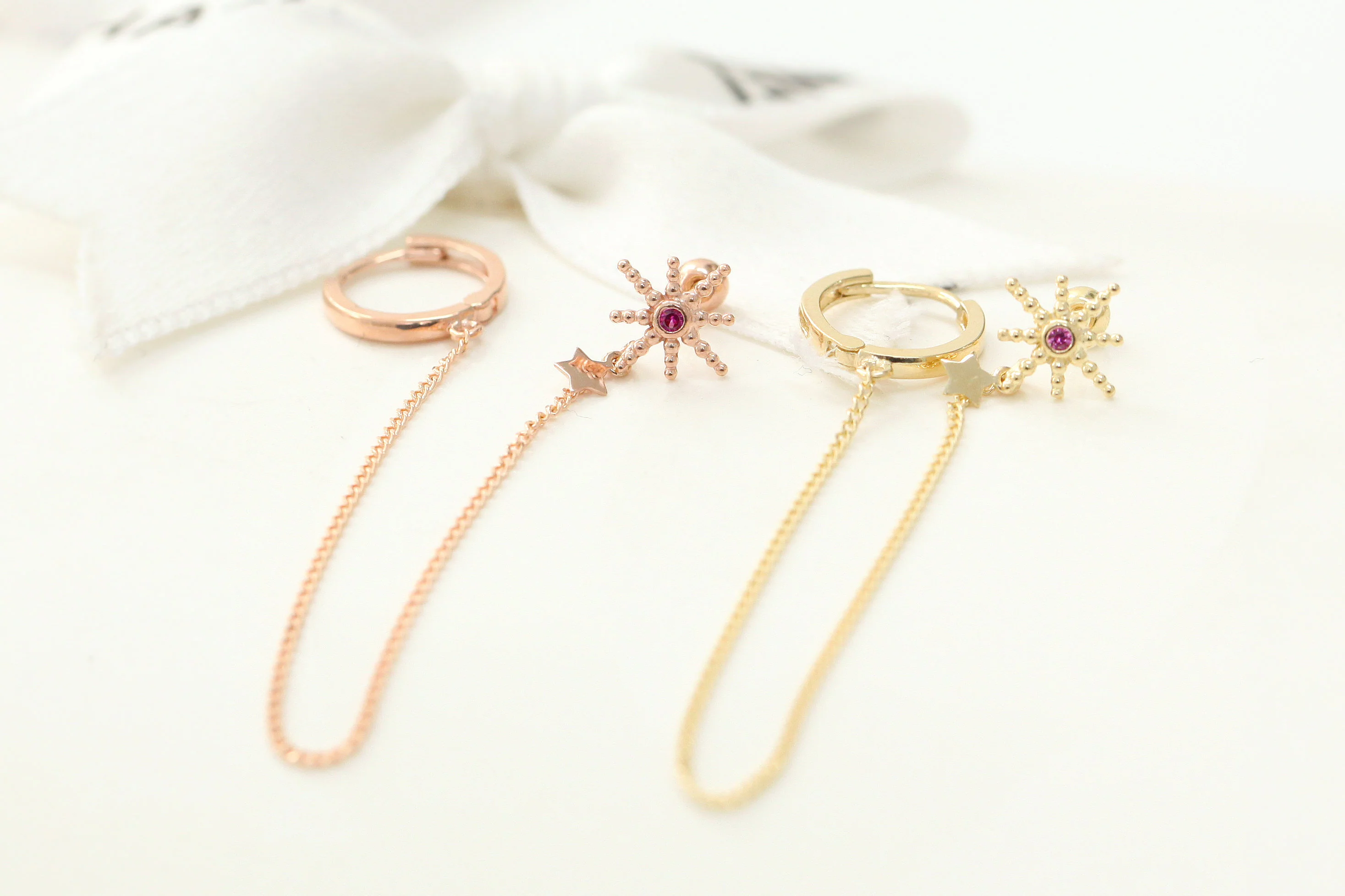 14K Gold Starburst layered hoop earring - Image 4