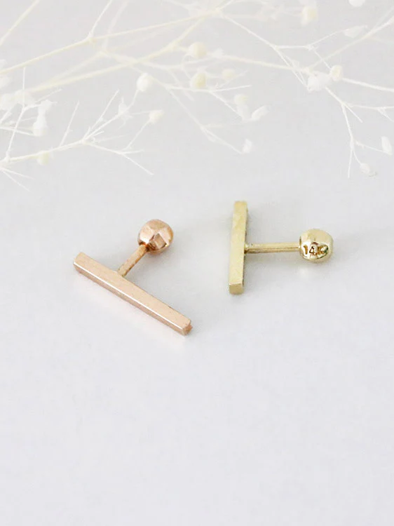 14K Gold Stick Cartilage Earring 18G16G - Image 2