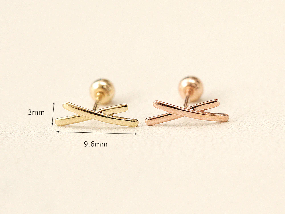 14K Gold Stick Cross Cartilage Earring 20G - Image 9
