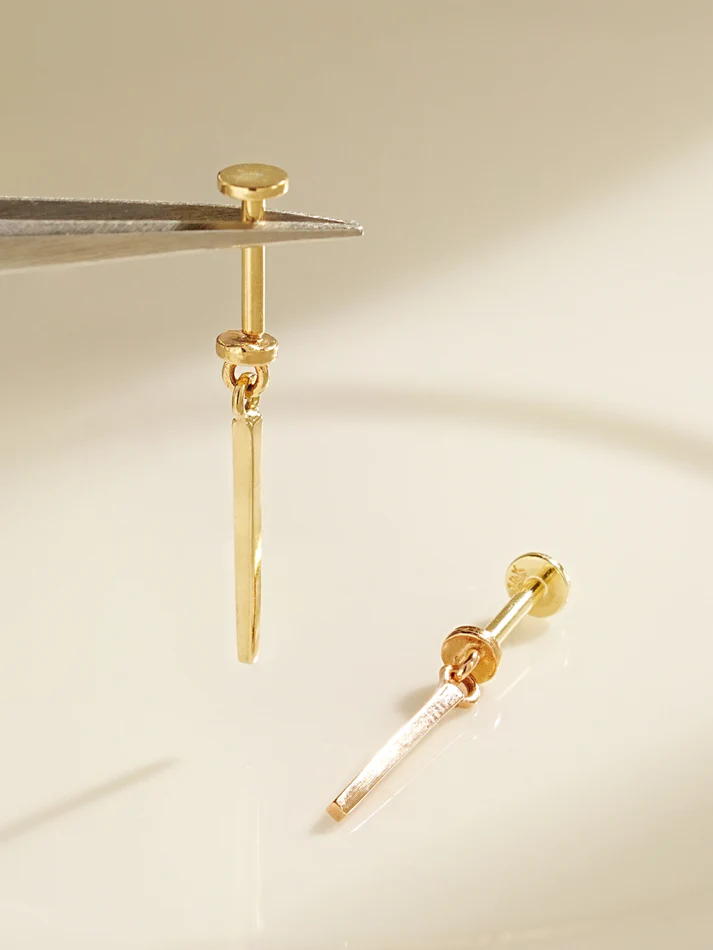14K Gold Stick Drop Internally Threaded Labret Piercing 20G18G16G - Image 5