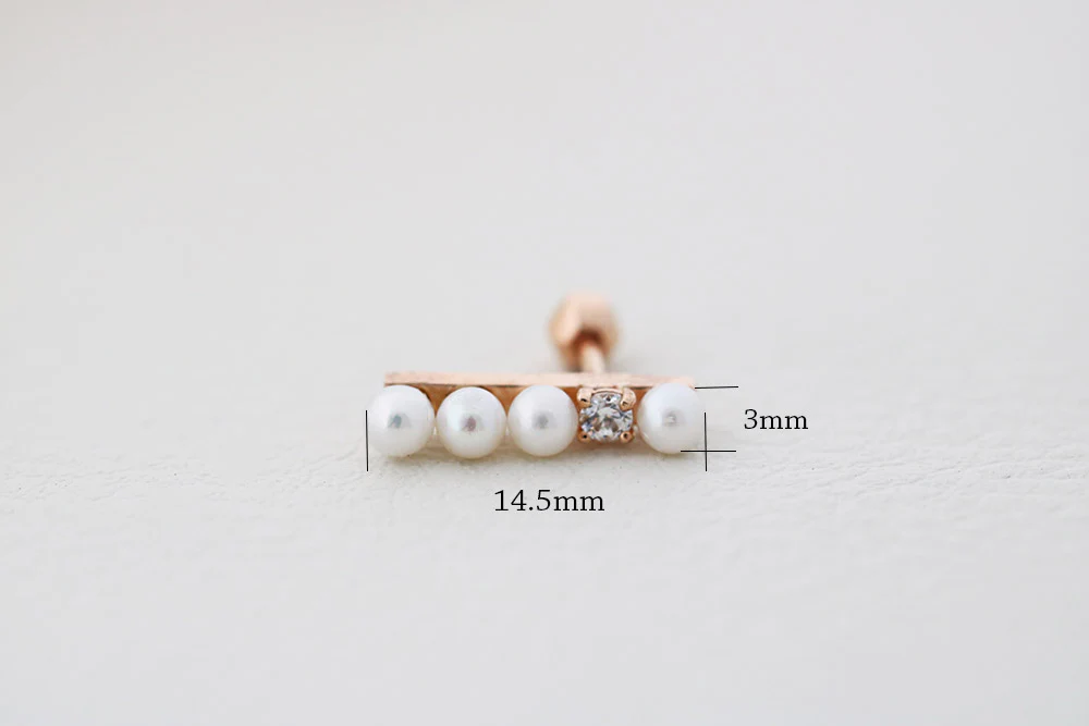 14K Gold Stick Pearl Cartilage Earring 18G - Image 10