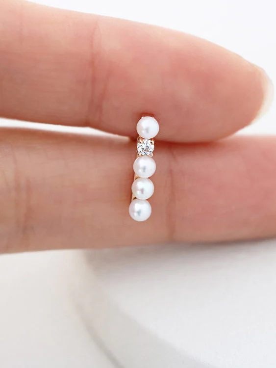 14K Gold Stick Pearl Cartilage Earring 18G - Image 4