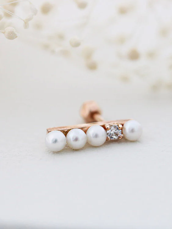 14K Gold Stick Pearl Cartilage Earring 18G - Image 5