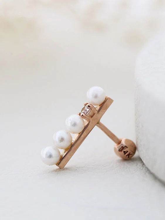 14K Gold Stick Pearl Cartilage Earring 18G - Image 6