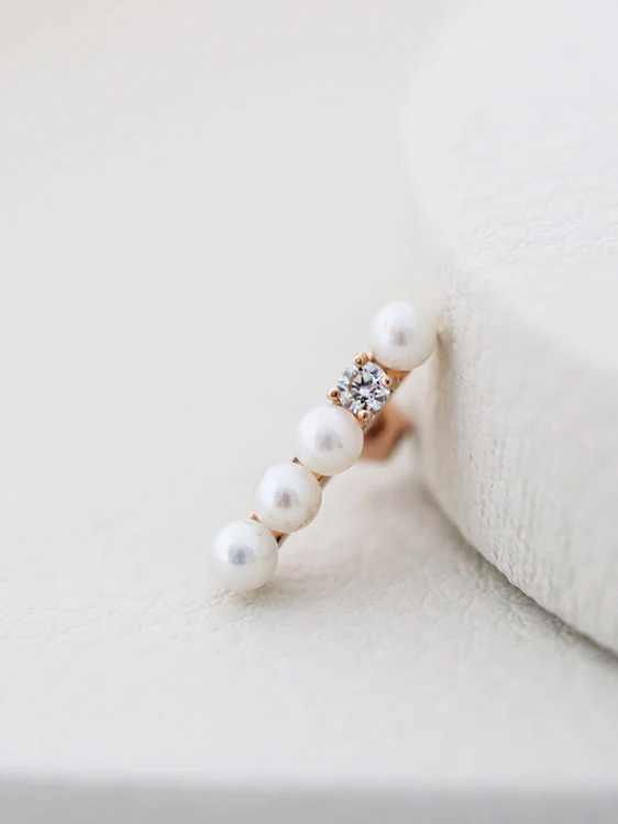 14K Gold Stick Pearl Cartilage Earring 18G - Image 7