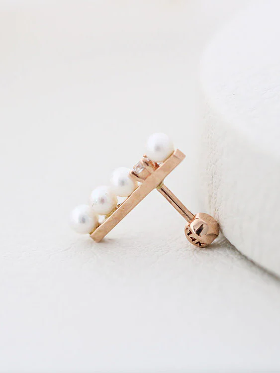 14K Gold Stick Pearl Cartilage Earring 18G - Image 8