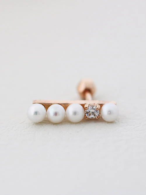 14K Gold Stick Pearl Cartilage Earring 18G - Image 9