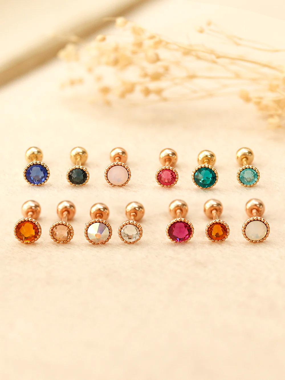 14K Gold Stone Flower Ball Cartilage Earring 20G18G16G - Image 3