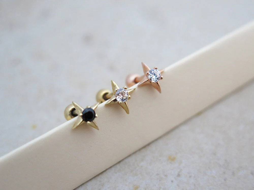 14K Gold Stud Cartilage Earring 18G16G - Image 11