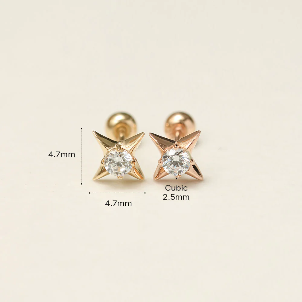 14K Gold Stud Cubic Cartilage Earring 20G18G16G - Image 11
